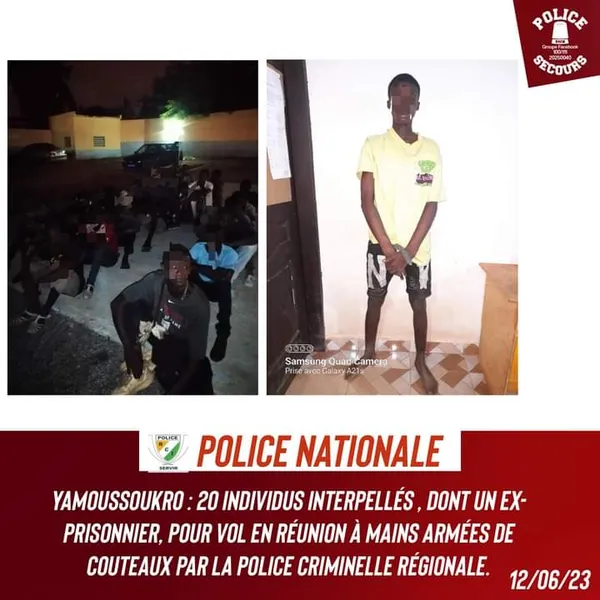 Yamoussoukro : 20 individus dont un ex-prisonnier arrêtés