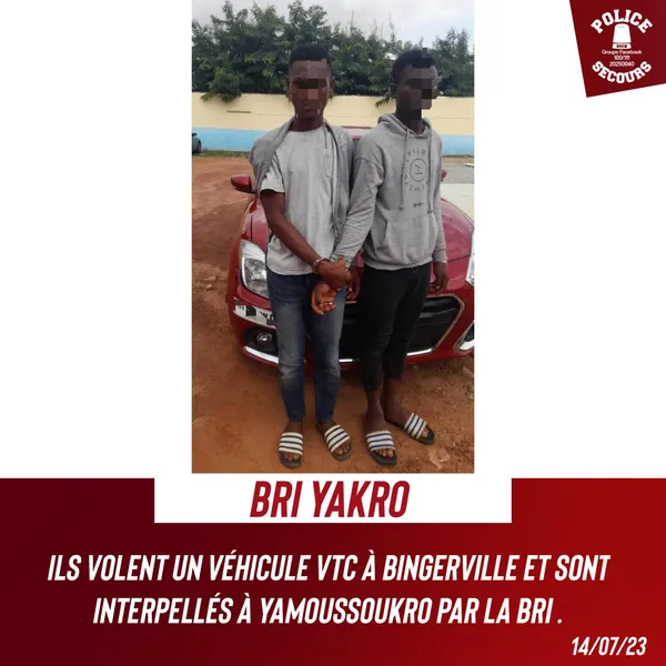 Côte d’Ivoire : ils volent un véhicule Yango à Bingerville et sont arrêtés par la police à Yamoussoukro