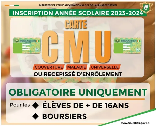 La CMU exigée à partir de la rentrée scolaire 2023-2024 et obligatoire aux élèves âgés de 16 ans et plus et aux boursiers
