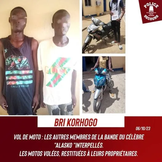 Korhogo : Démantèlement du gang d’Alasco, spécialisé dans le vol de motos