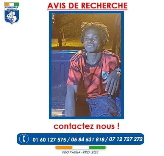 Gendarmerie ivoirienne : avis de recherche contre un criminel évadé de l’hôpital psychiatrique de Bingerville