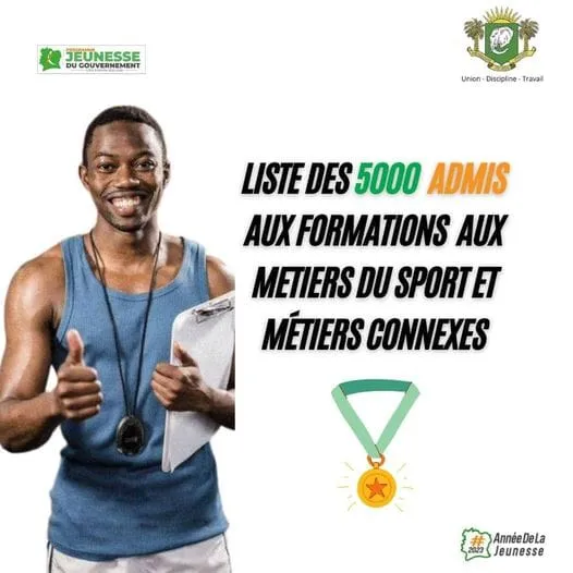 Ministère ivoirien de la Promotion de la Jeunesse : liste des 5000 jeunes admis aux métiers du sport