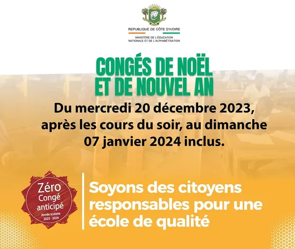 Congés de Noël 2023-2024 : du 20 décembre au 7 janvier