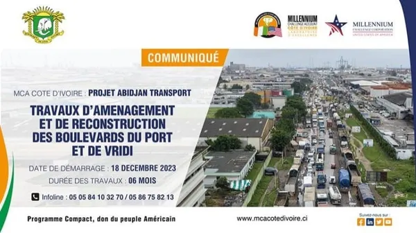 Travaux d’aménagement et de reconstruction des boulevards du port et de Vridi : début des travaux le 18 décembre 2023