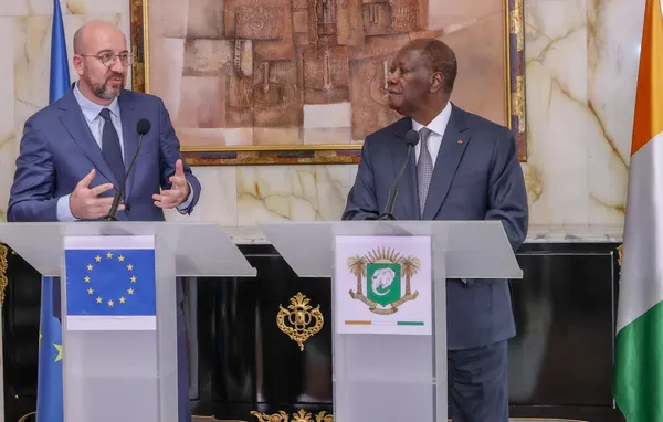 Rencontre entre le Président Alassane Ouattara et le Président du Conseil Européen, Charles Michel à Abidjan le 25 avril 2024