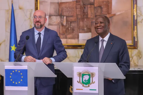Rencontre entre le Président Alassane Ouattara et le Président du Conseil Européen, Charles Michel à Abidjan le 25 avril 2024