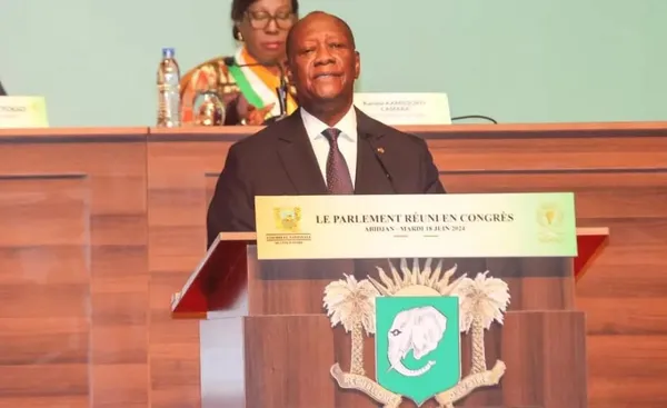 Alassane Ouattara lors de son discours devant Congrès le 18 juin 2024