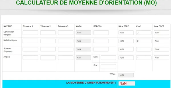 Calcul moyenne d'orientation en 2nde
