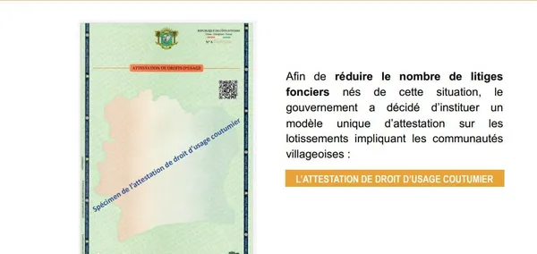 Attestation de Droit d'Usage Coutumier en Côte d'Ivoire