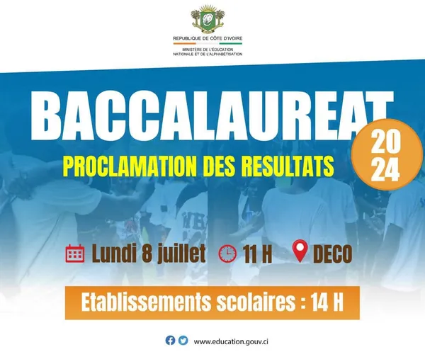 Affiche proclamation résultats BAC 2024 CI