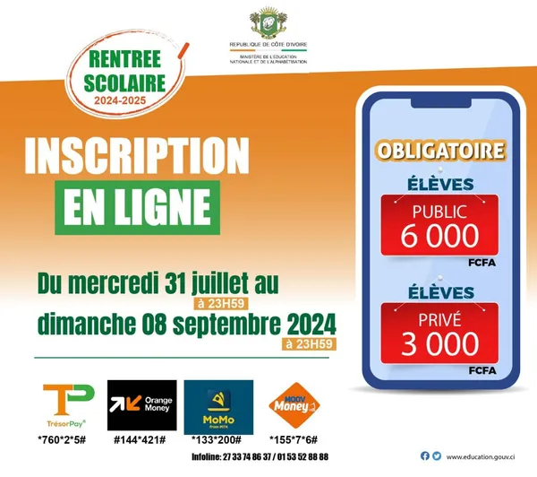 Inscriptions scolaires en ligne Côte d'Ivoire 2024-2025