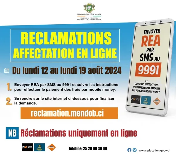 Réclamations affectations 2024 en Côte d'Ivoire