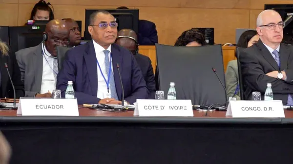 Adama Coulibaly, lors des assemblées annuelles du FMI et de la Banque mondiale à Washington DC