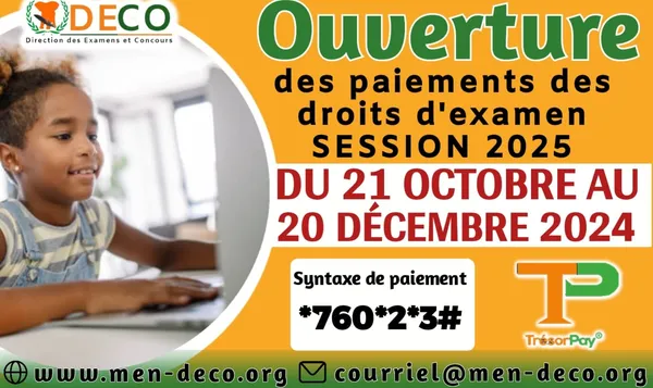 PAIEMENT DES DROITS D'EXAMEN