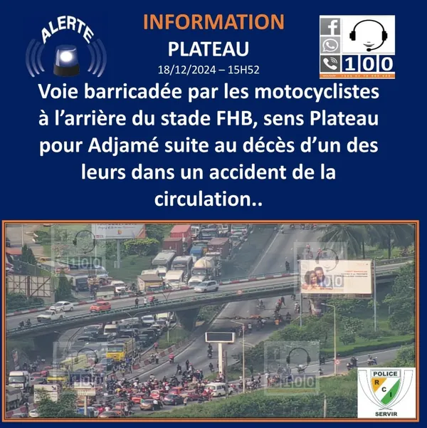 Axe Plateau-Adjamé : circulation bloquée au stade FHB par des motocyclistes
