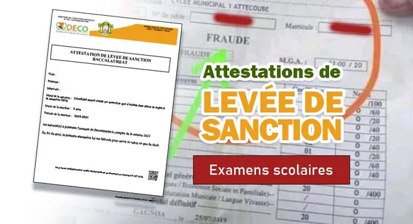 Examens Scolaires - Attestation de levée de sanction