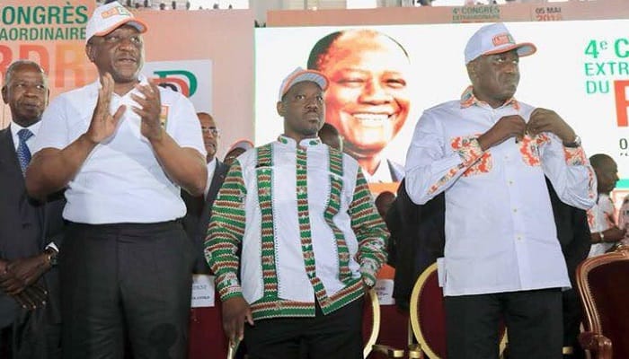 Hamed Bakayoko, Guillaume Soro et Amadou Gon Coulibaly, au congrès extraordinaire