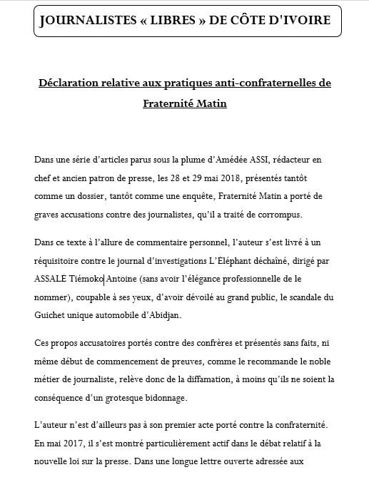 Une copie de la déclaration