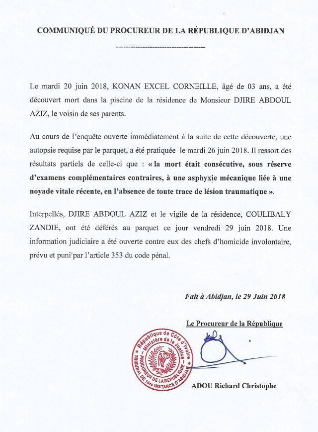 Affaire Excel Konan : communiqué du procureur Richard Adou