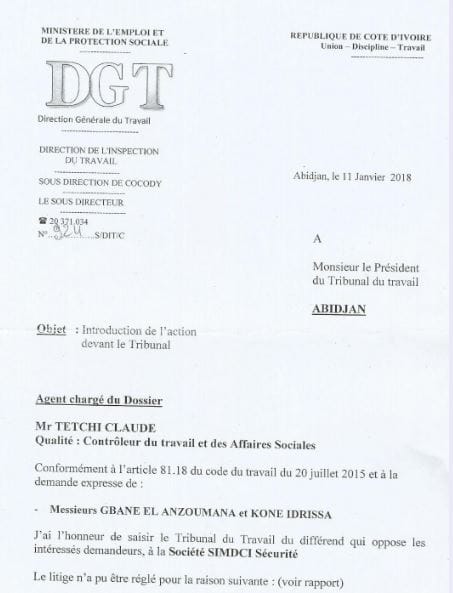 Le courrier de l'Inspecteur du travail