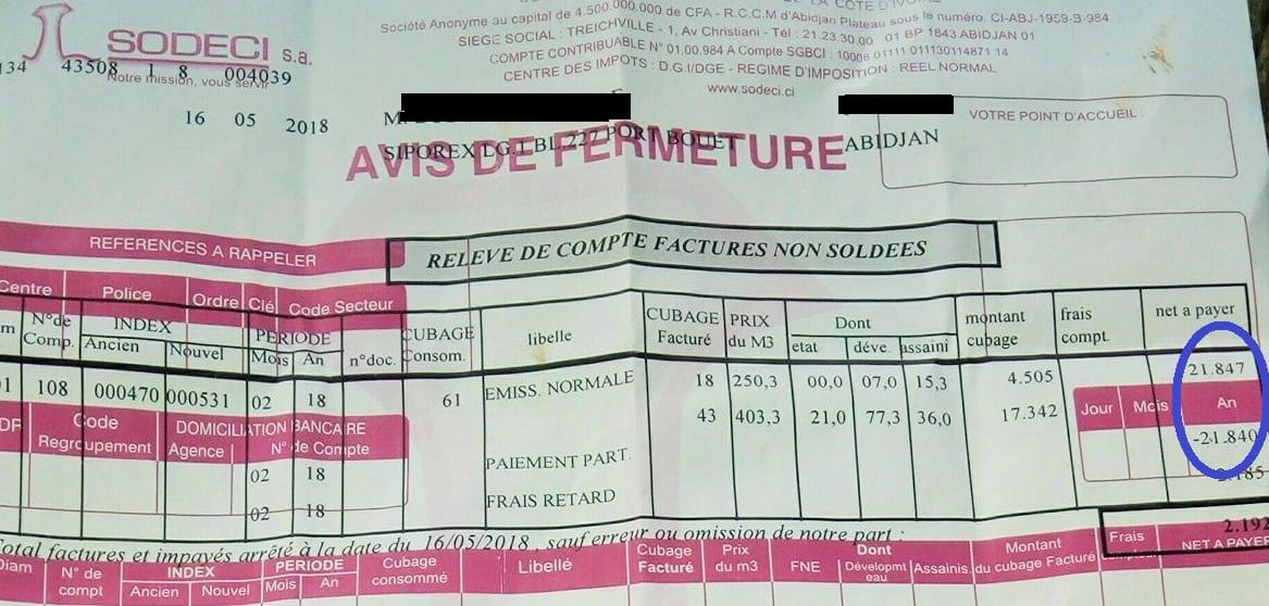 Pour 7 FCFA, la Sodeci coupe son eau