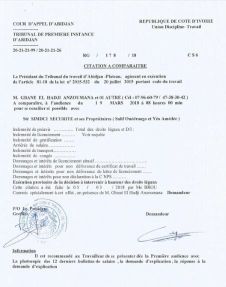 Une citation à comparaître