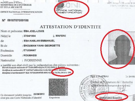 Une curieuse attestation d'identité signée par un commissaire de police de l'Oni, un dimanche, sans photo