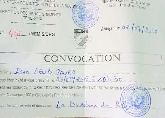 La convocation de l'imam Aguib Touré