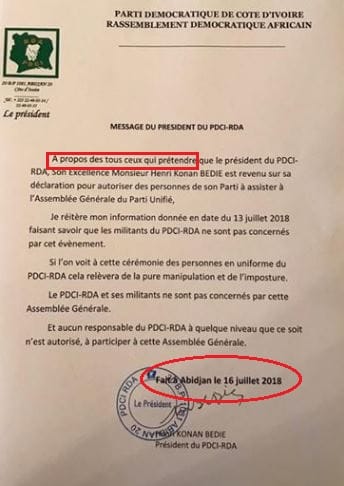 Le premier communiqué truffé de fautes, de Bédié