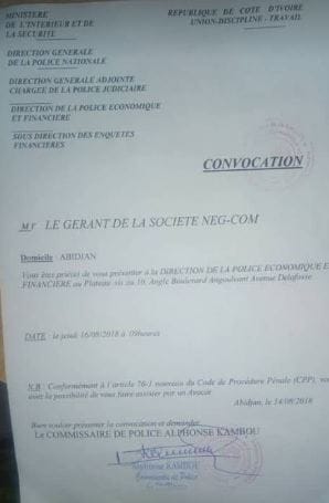 Copie de la convocation adressée à NEG-Com