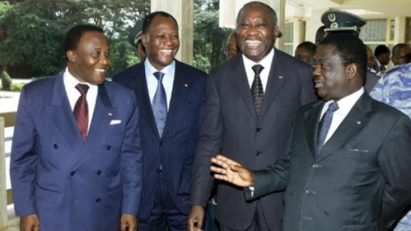 Robert Guéi, Laurent Gbagbo, Alassane Ouattara et Henri Konan Bédié, en 2000