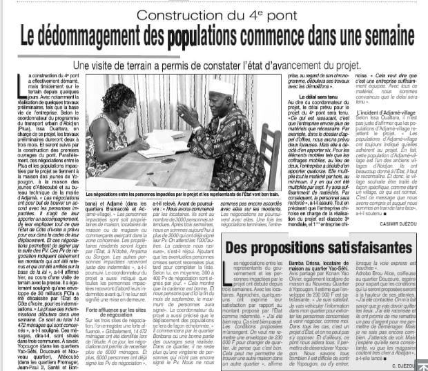 Selon Fraternité Matin, les dédommagements commencent cette semaine