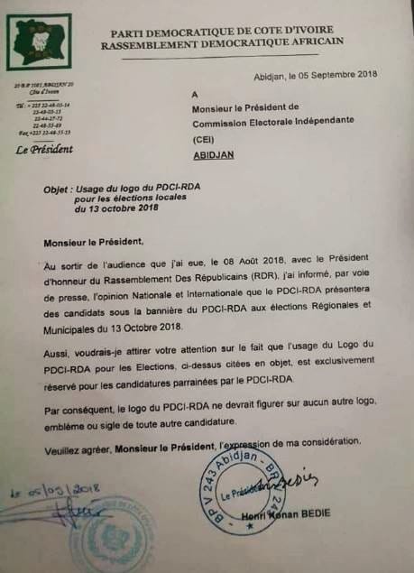 Le courrier de Bédié adressé à la CEI