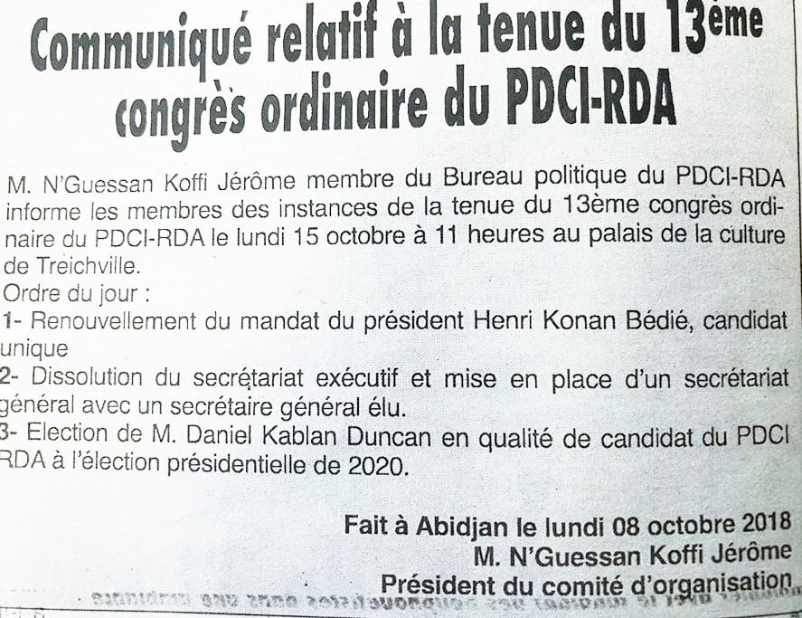 Communiqué de Jérôme N'Guessan