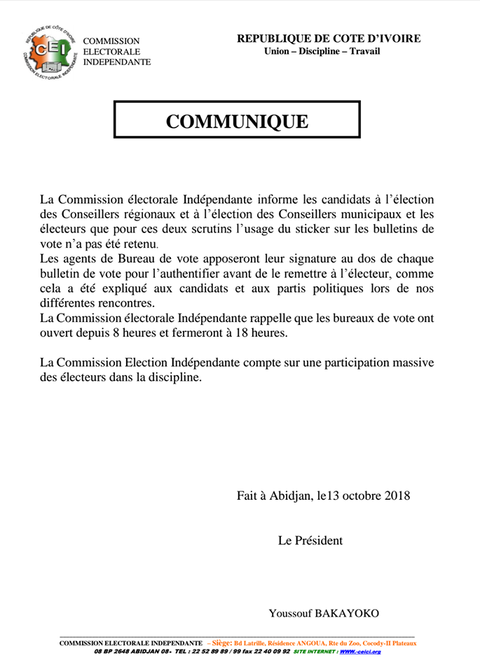 Communiqué de la CEI