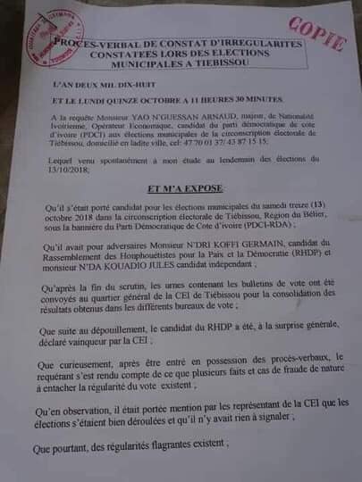 PV de constat d'irrégularités