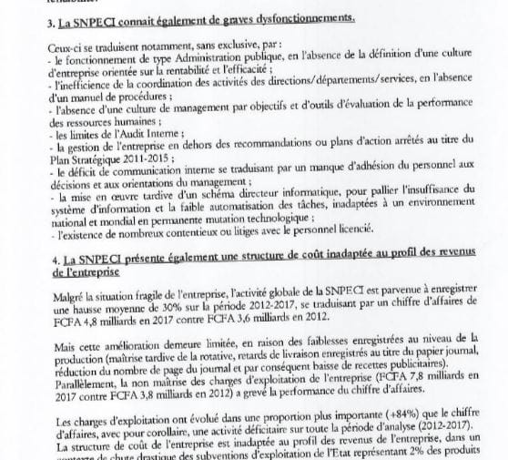 Extrait du rapport éventé par la direction de Fraternité Matin