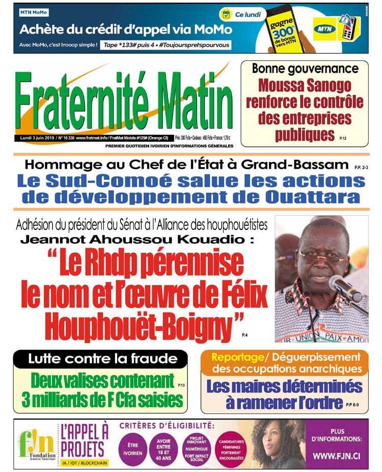 Revue de la presse ivoirienne du 03 juin 2019
