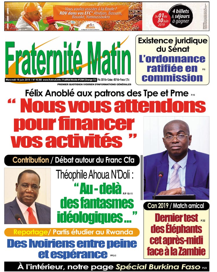Revue de la presse ivoirienne de ce mercredi 19 juin 2019