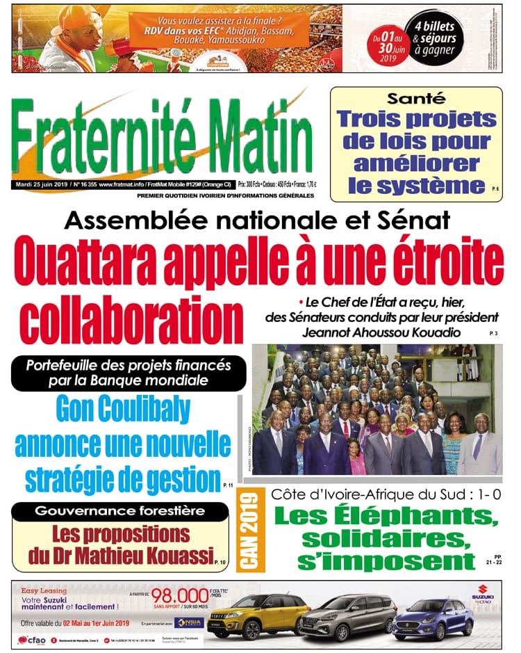 Revue de la presse ivoirienne du 25 juin 2019