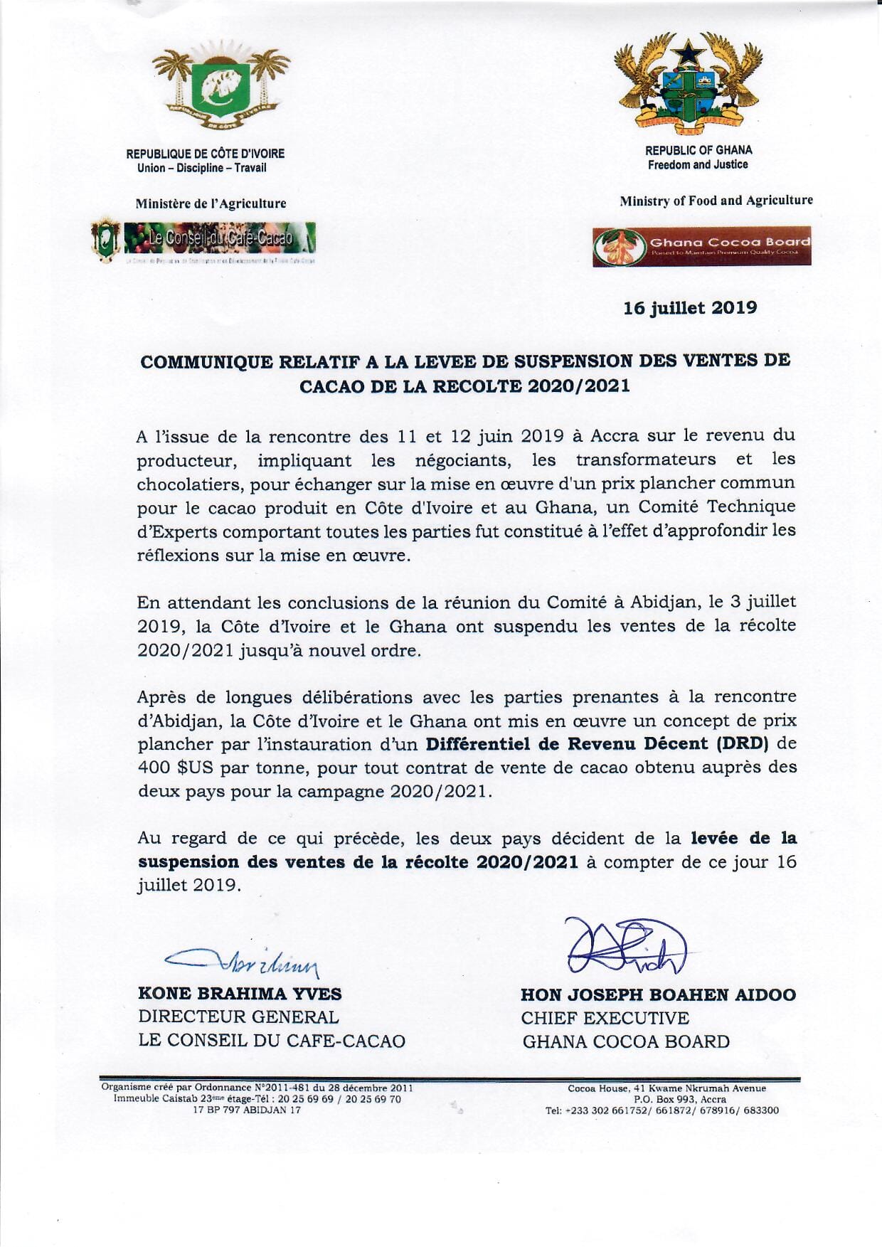 Cacao: le Ghana et la Côte d'Ivoire décident de reprendre la vente de la récolte de la 2020/2021