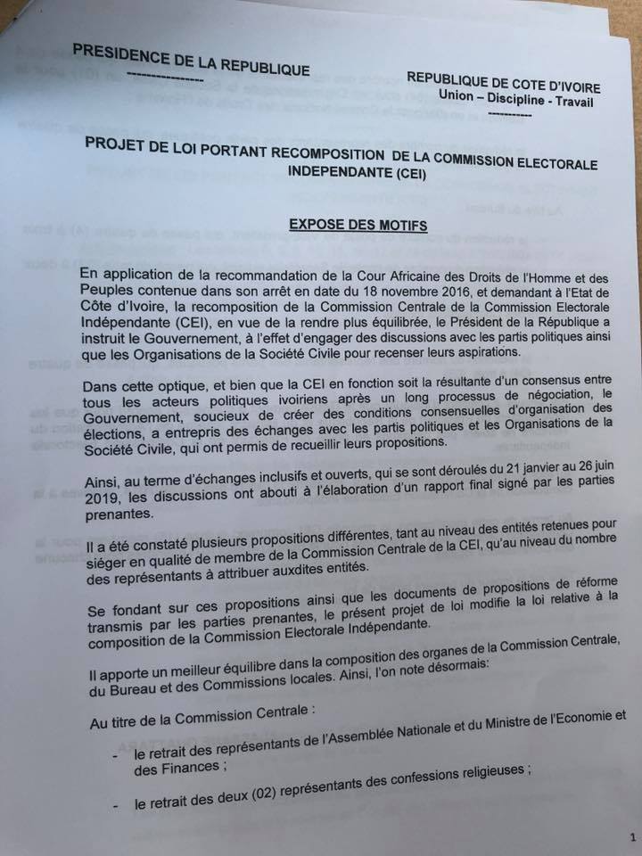 Projet de loi portant recomposition de la CEI