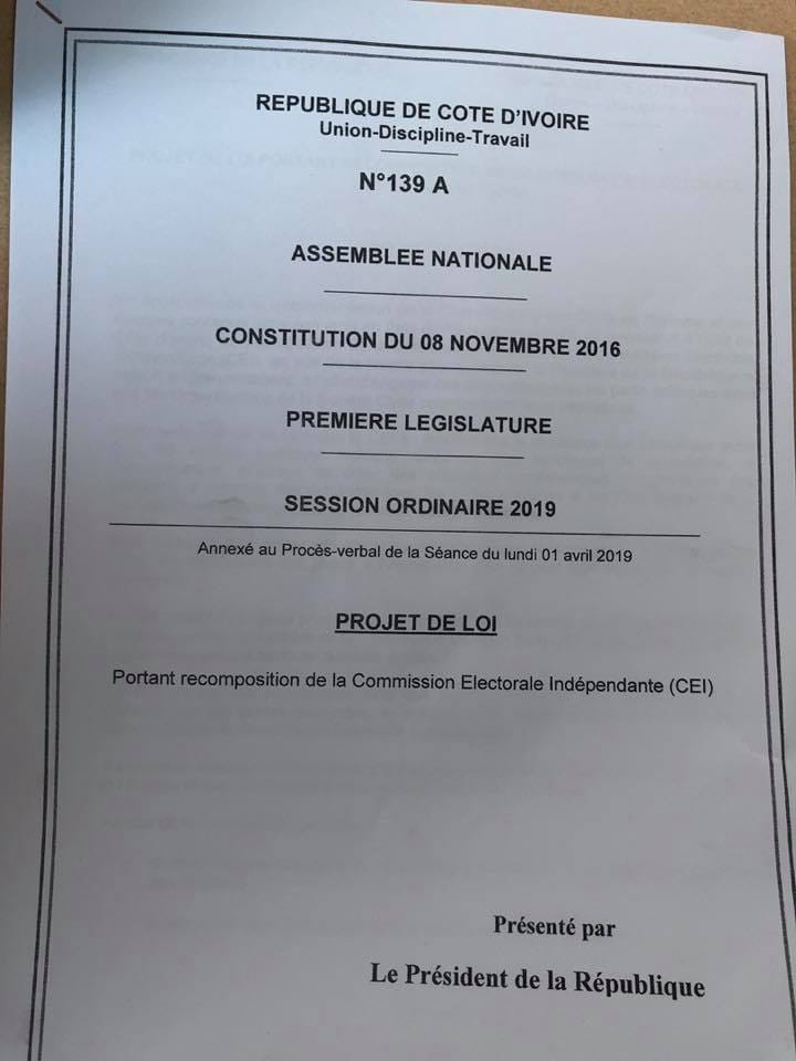 Projet de loi portant recomposition de la CEI