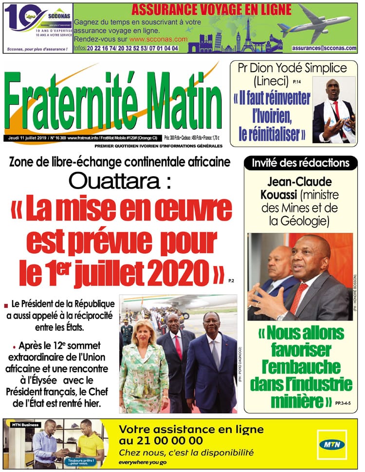 Revue de la presse ivoirienne du 11 juillet 2019
