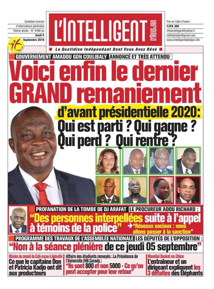 L'Intelligent d'Abidjan du 5 septembre 2019