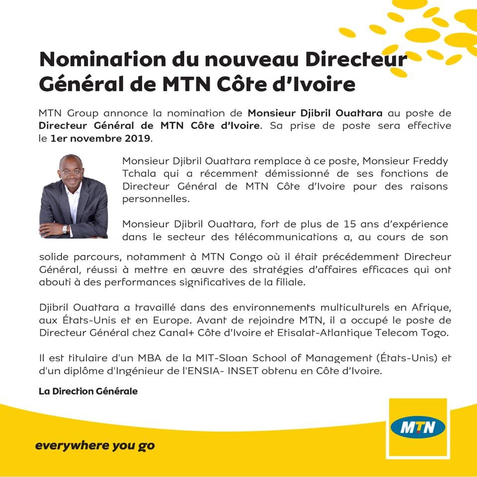 Djibril Ouattara, nouveau DG de MTN CI