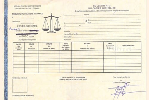 Coût du casier judiciaire en Côte d’Ivoire en 2020 : ce qu’il faut savoir