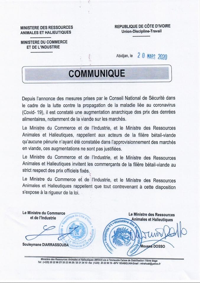 Augmentation du prix de la viande en raison de Coronavirus en Côte d'Ivoire : que va fait Gouvernement ?