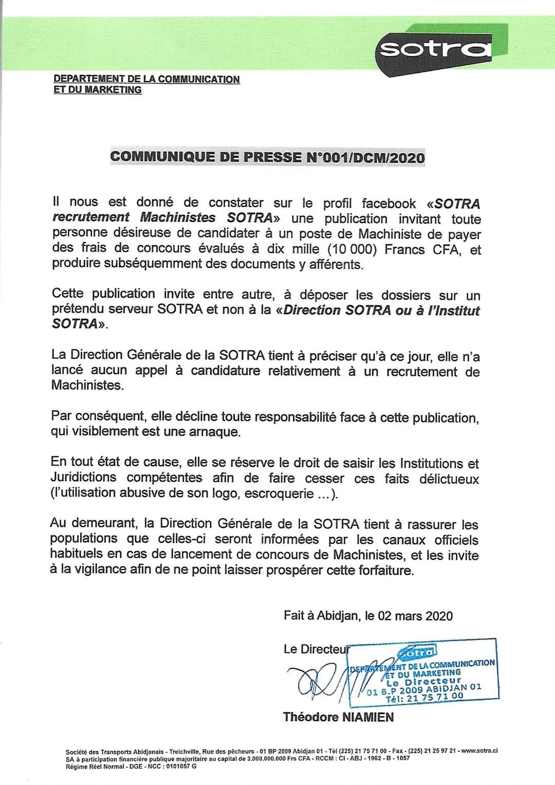 Recrutement de machiniste à la SOTRA