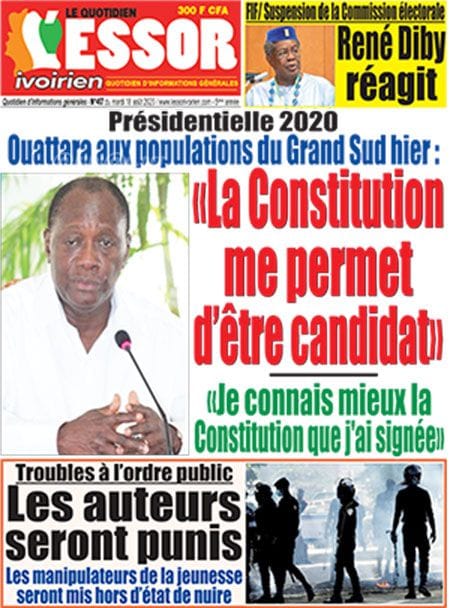 Titrologie 18 août 2020 : une revue de presse ivoirienne